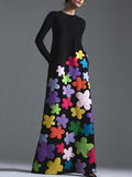 Momentlover Long Sleeves Asymmetric Floral Round-Neck Maxi Dresses