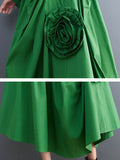 Momentlover Urban Floral Applique Pleated Long Sleeves Shirt Dress Midi Dress
