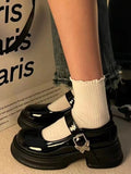 Momentlover Round-Toe Butterfly Shape Buckle Mary Janes