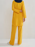 Momentlover Solid Color Long Sleeves Pockets Split-Side Round-Neck Shirts Top + Pants Bottom Two Pieces Set
