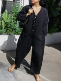 Momentlover Casual Linen V-neck Jumpsuit