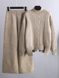 Momentlover Urban Loose Split-Side Half Turtleneck Sweater Tops& Wide Leg Pants Two Pieces Set