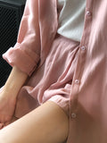 Momentlover Loose Solid Color Long Sleeves Blouse + Pleated Shorts Two Pieces Set
