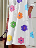 Momentlover Long Sleeves Floral Printed Lapel Midi Dresses