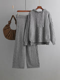 Momentlover Urban Loose Solid Color Hooded High-Low Sweater Tops & Wide Leg Pants Two Pieces Set