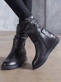Momentlover Leisure Fashion Solid Leather Martin Boots