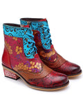 Momentlover Bohemia Vintage Embossing Bandage Mid Boots