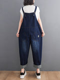 Momentlover Casual Denim Contrast Color Split-Joint Overalls