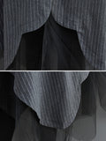 Momentlover Loose Striped Gauze Split-Joint Lapel Long Dress