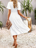 Momentlover Solid Color Elastics Short Sleeves Loose Round-neck Midi Dresses
