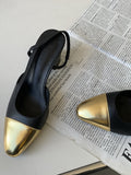Momentlover Round Cut Pointed-Toe Contrast Color Sling Shoes