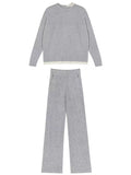 Momentlover Casual Loose Solid Color Round-Neck Sweater Tops & Wide Leg Pants Suits