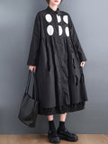 Momentlover Stylish Long Sleeves A-Line Polka Dot Polo Shirt Midi Dresses