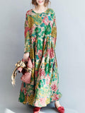 Momentlover National Style Flower Printed Long Dress
