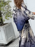 Momentlover Printed Wide Leg Puff Sleeves Off-the-shoulder Two-Piece Sets Pants Blouses