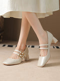 Momentlover Square-Toe Shallow Cut Lace-Up Pumps