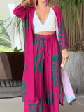 Momentlover Pockets Flower Print Loose Two Pieces Set Pants Set