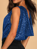 Momentlover Split-Joint Sequined See-Through High-Waisted Sleeveless Skinny V-Neck Bodysuits