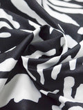 Momentlover Split-Joint Printed Pleated Contrast Color Loose Flared Sleeves V-Neck Mini Dresses
