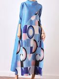 Momentlover Fashion Loose Geometric Printed Pleated Midi Dress