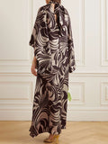 Momentlover Loose Printed Stand Collar Maxi Dresses