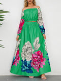 Momentlover Off-The-Shoulder A-Line Elasticity Flower Print Pleated Shirts Top + High Waisted Skirts Bottom Two Pieces Set
