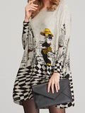 Momentlover Vintage Loose Printed Split-Joint Sweater