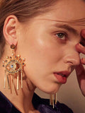 Momentlover Tasseled Rhine Stones Eye Shape Drop Earrings