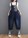 Momentlover Casual Denim Contrast Color Split-Joint Overalls