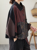 Momentlover Contrast Color Fringed Split-Joint Long Sleeves Printed Outwear + Harem Pants  Two Pieces Set