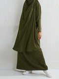 Momentlover Muslim Batwing Sleeves Long Sleeves Solid Color High Neck Shirts Top + Skirts Bottom Two Pieces Set