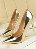 Momentlover Solid Color Shallow Cut Pointed-Toe Scarpin Salto Pumps