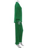 Momentlover Loose Solid Color Pleated Blouse&Wide Legs Pants 2 Pieces Set