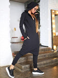 Momentlover Solid Hooded Zipper Yoga Jumpsuits
