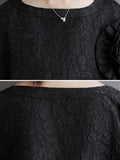 Momentlover Split-Joint Solid Color Pleated Jacquard Gauze Flower Shape Asymmetric Loose Batwing Sleeves Round-Neck Midi Dresses