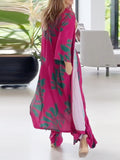 Momentlover Pockets Flower Print Loose Two Pieces Set Pants Set