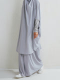 Momentlover Muslim Batwing Sleeves Long Sleeves Solid Color High Neck Shirts Top + Skirts Bottom Two Pieces Set