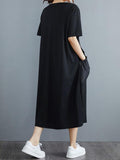 Momentlover Simple Casual Solid Color Split-Joint Midi Dress