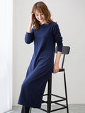 Momentlover Simple Solid Color Round-Neck A-Line Midi Dress