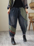 Momentlover Contrast Color Fringed Split-Joint Long Sleeves Printed Outwear + Harem Pants  Two Pieces Set