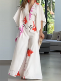 Momentlover Printed Wide Leg Loose V-neck Jumpsuits