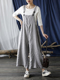Momentlover Casual Contrast Color Striped Wide Leg Overalls