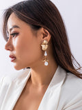 Momentlover Imitation Pearls Geometric Drop Earrings