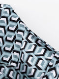 Momentlover Printed Long Sleeves Lapel Outwear Top + Flared Trousers Bottom Two Pieces Set