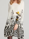 Momentlover Vintage Loose Printed Split-Joint Sweater