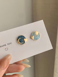 Momentlover Vintage Asymmetric Sun Moon Shape  Earrings