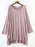 Momentlover Solid Color Modal Plus Size High-Low Long Sleeve Pajamas Dress