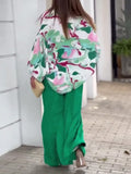 Momentlover Original Contrast Color Blouse&Solid Wide Legs Pants 2 Pieces Set