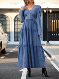 Momentlover Long Sleeves Layered Denim Dress DE9696
