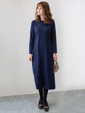 Momentlover Simple Solid Color Round-Neck A-Line Midi Dress